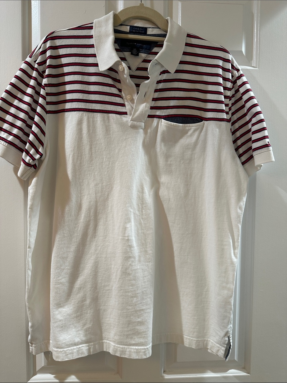 Tommy Hilfiger White Polo with red and blue strip
